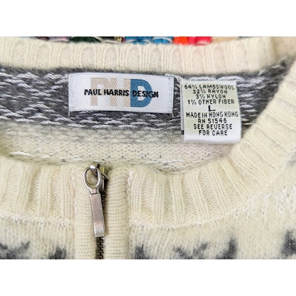 VTG PHD Paul Harris Design Sz L Full Zip Knit Cardigan Nordic LambsWool Blend - Picture 6 of 10